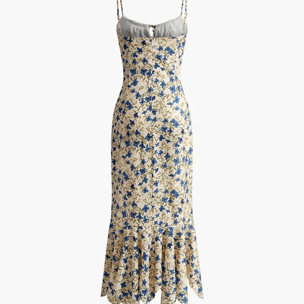 Commense Cream Ruffled Flower Sundress with Spaghetti Straps for Wedding Guest - Picture 7 of 8